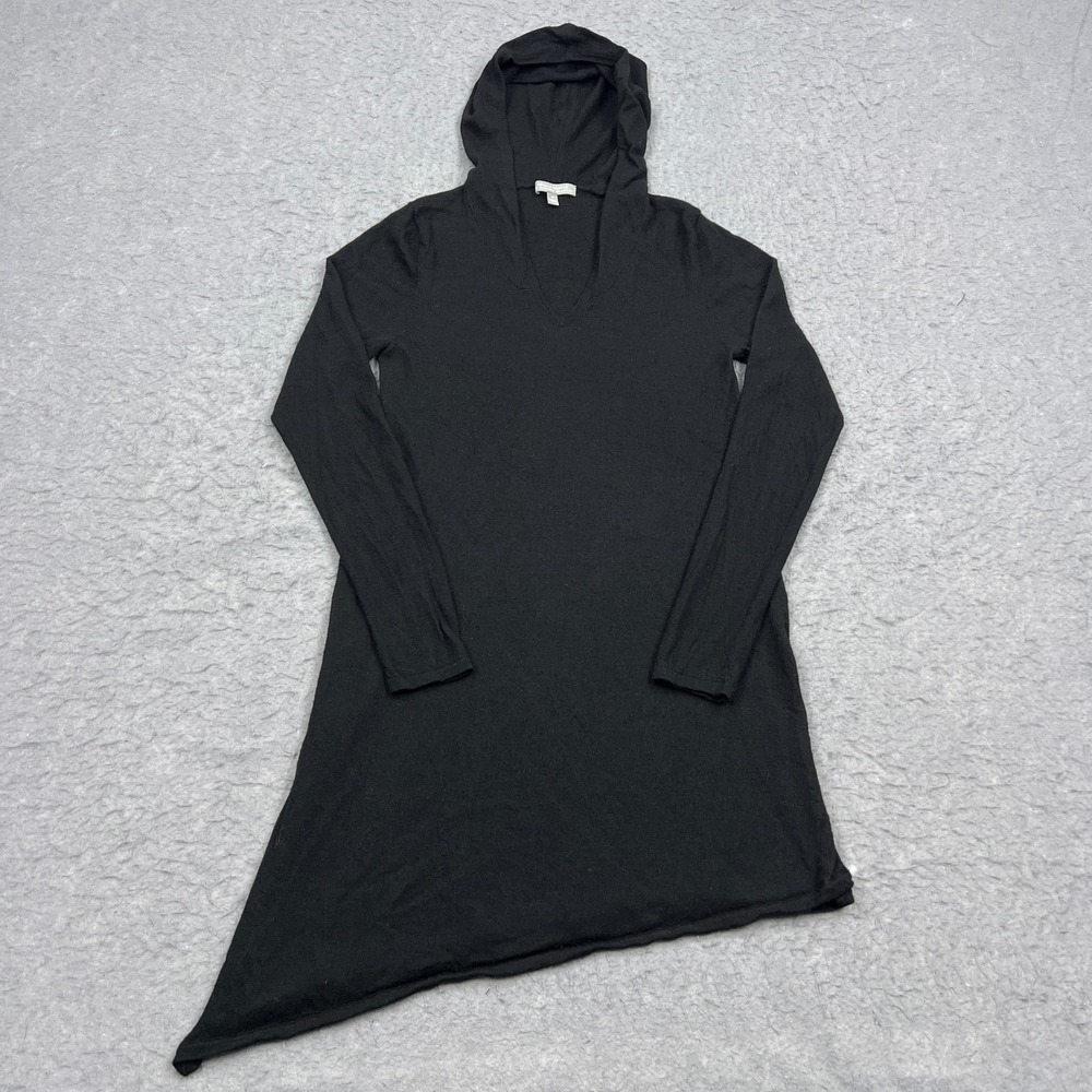 Neiman Marcus Hoodie Womens Medium Black 100% Cashmere Knit V-Neck Sweater Dress